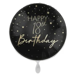 Happy 18th Birthday Folieballong Svart og Gull