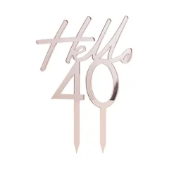 Hello 40 Akryl Kaketopper Gullrosa
