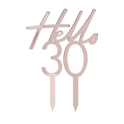 Hello 30 Akryl Kaketopper Gullrosa
