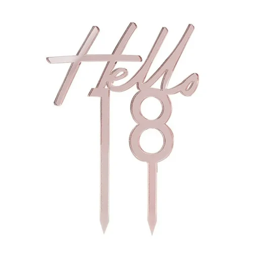 Hello 18 Akryl Kaketopper Gullrosa