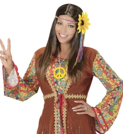 Hippie Parykk med Blomst Brun