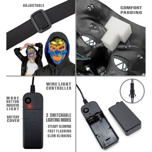 Hodeskalle LED Maske Blå