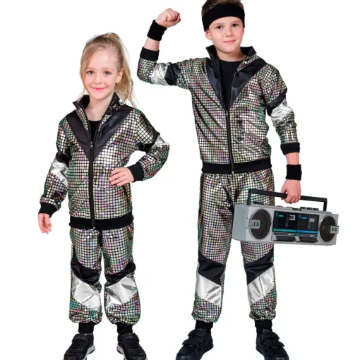 Holografisk 80-talls Treningsdress Barnekostyme