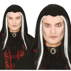 Hvitstripete Vampyr Parykk Svart