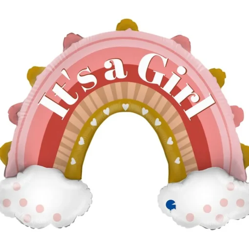 It's A Girl Regnbue Folieballong Lyserosa