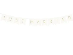 Just Married Flaggbanner Hvit og Gull