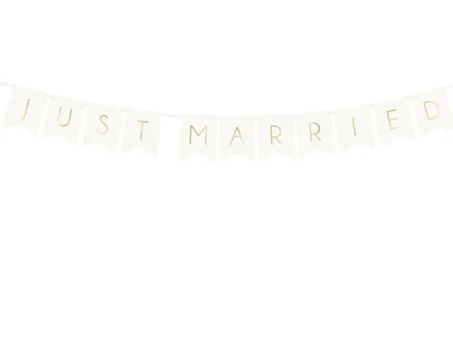 Just Married Flaggbanner Hvit og Gull