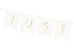 Just Married Flaggbanner Hvit og Gull
