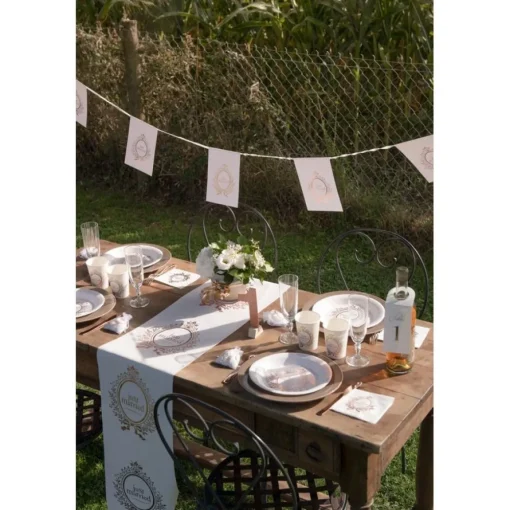 Just Married Flaggbanner Hvit og Gullrosa