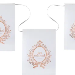 Just Married Flaggbanner Hvit og Gullrosa