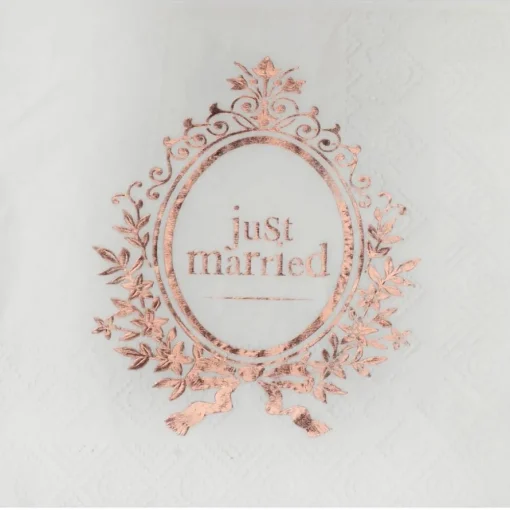 Just Married Servietter Bryllup Gullrosa