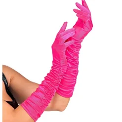 Lange Sateng Plissé Hansker Rosa