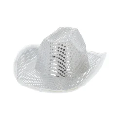 LED Paljett Cowboyhatt Sølv