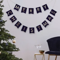 Merry Christmas Flaggbanner Marineblå