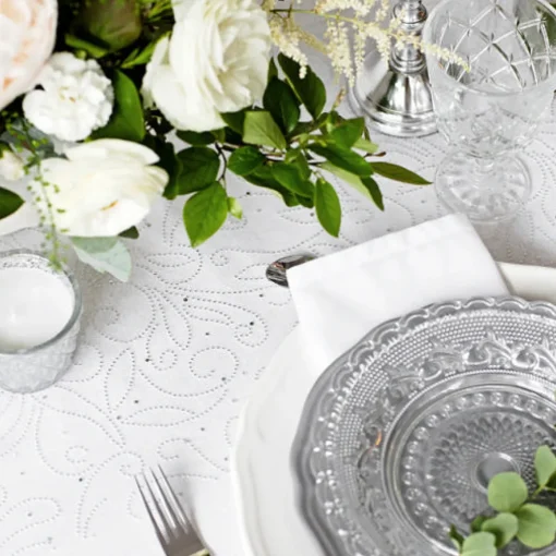 Mønstret Organza Stoffrull Hvit