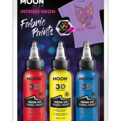 Neon UV Intens Tekstil Maling Rød Gul og Blå
