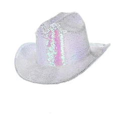 Paljett Cowboy Hatt Iriserende Hvit