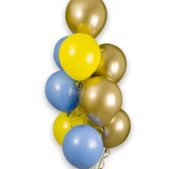 Premium Ballongbukett Blå Gul og Gull