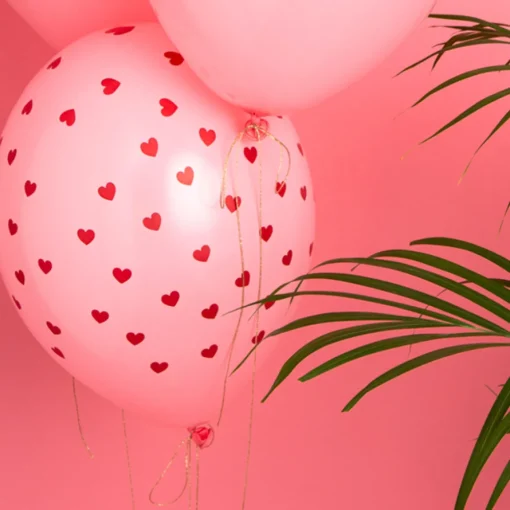 Røde Hjerter Ballonger Lyserosa