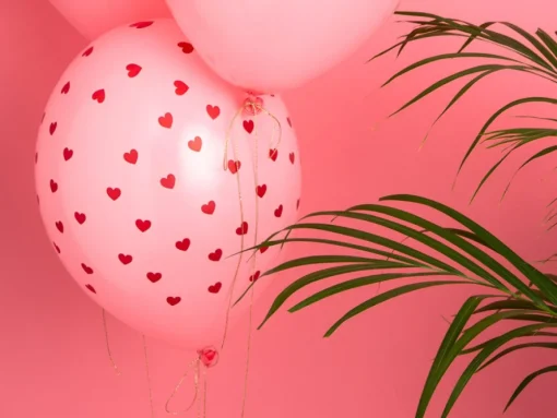 Røde Hjerter Ballonger Lyserosa