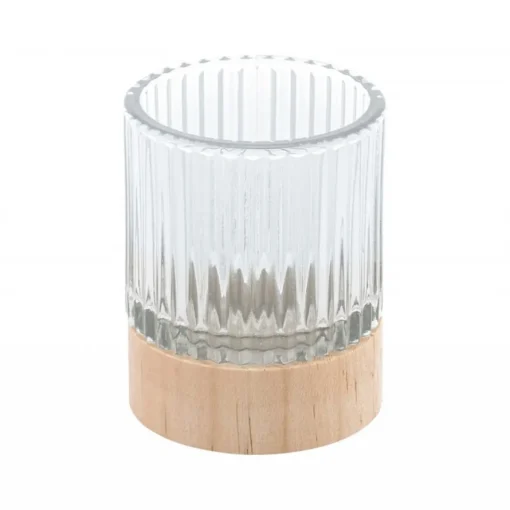Rillet Telysholder Glass og Tre