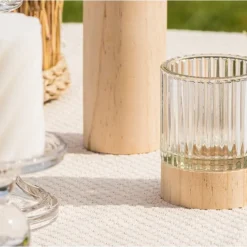 Rillet Telysholder Glass og Tre
