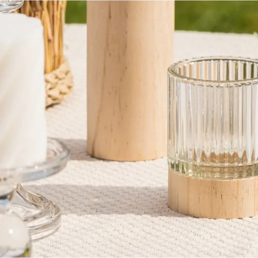 Rillet Telysholder Glass og Tre