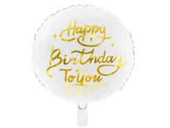 Rund Happy Birthday Folieballong Hvit og Gull