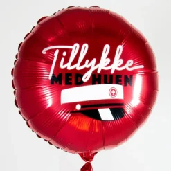 Rund Tillykke Med Huen Dansk Folieballong Rød