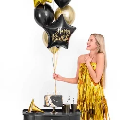 Stjerne Happy Birthday Folieballong Svart