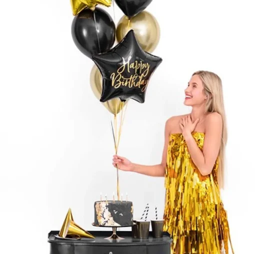 Stjerne Happy Birthday Folieballong Svart
