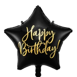 Stjerne Happy Birthday Folieballong Svart