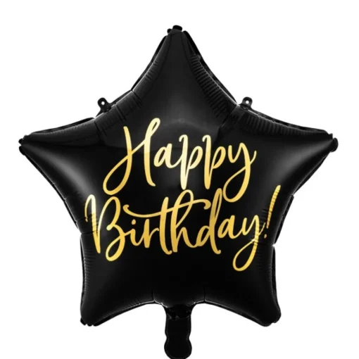 Stjerne Happy Birthday Folieballong Svart