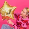 Stjerne Happy Birthday Folieballong Gull