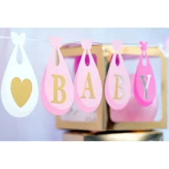 Stork Babyshower Girlander Rosa