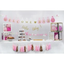 Stork Babyshower Girlander Rosa