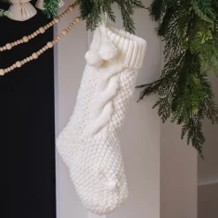 Strikket Julesokk Kremhvit