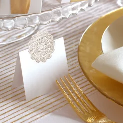 Stripete Organza Stoffrull Hvit og Gull
