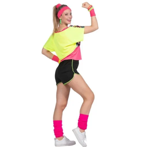 80-talls Aerobics Kostyme Gul og Lyserosa