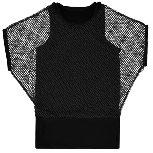 90-talls Bluse med Netting Svart