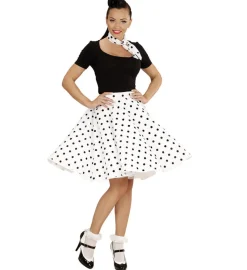 50-talls Polka Skjørt Hvit