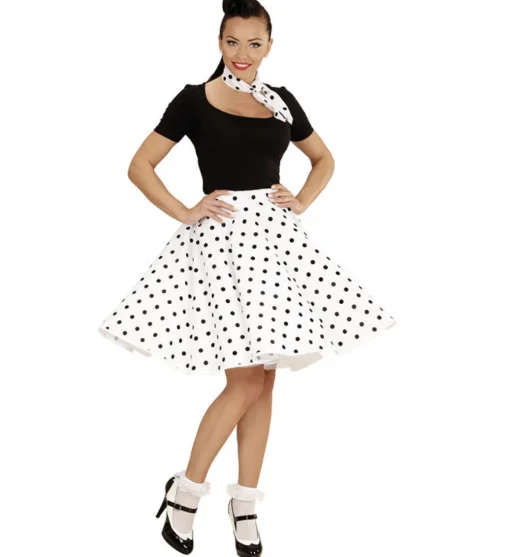50-talls Polka Skjørt Hvit