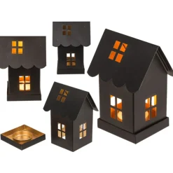 Telysholder Metall Hus Svart