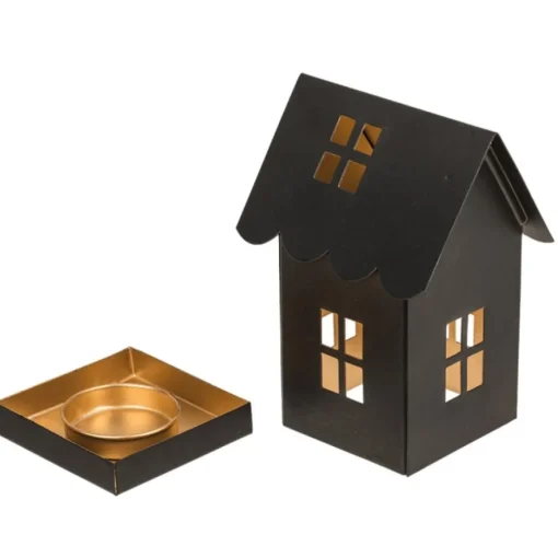 Telysholder Metall Hus Svart