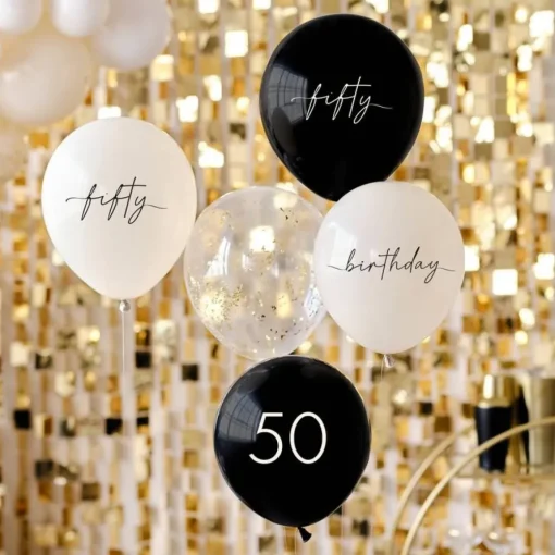 50th Birthday Ballonger Hvit og Svart