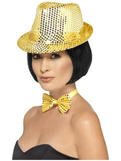 Trilby Hatt Paljetter Gull