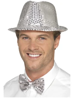 Trilby Hatt Paljetter Sølv