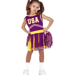 USA Cheerleader Barnekostyme Lilla og Gul