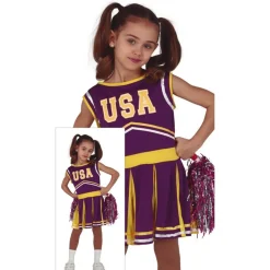 USA Cheerleader Barnekostyme Lilla og Gul