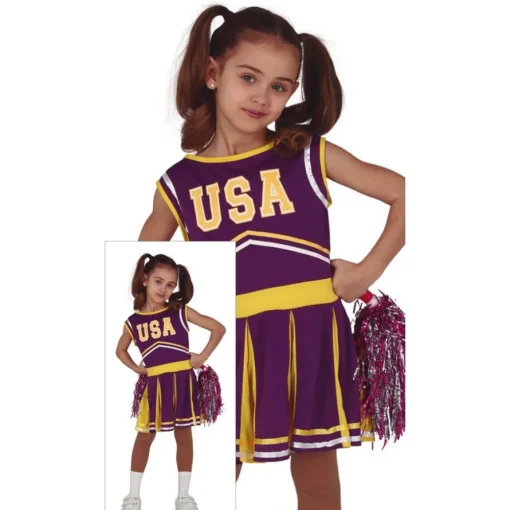 USA Cheerleader Barnekostyme Lilla og Gul